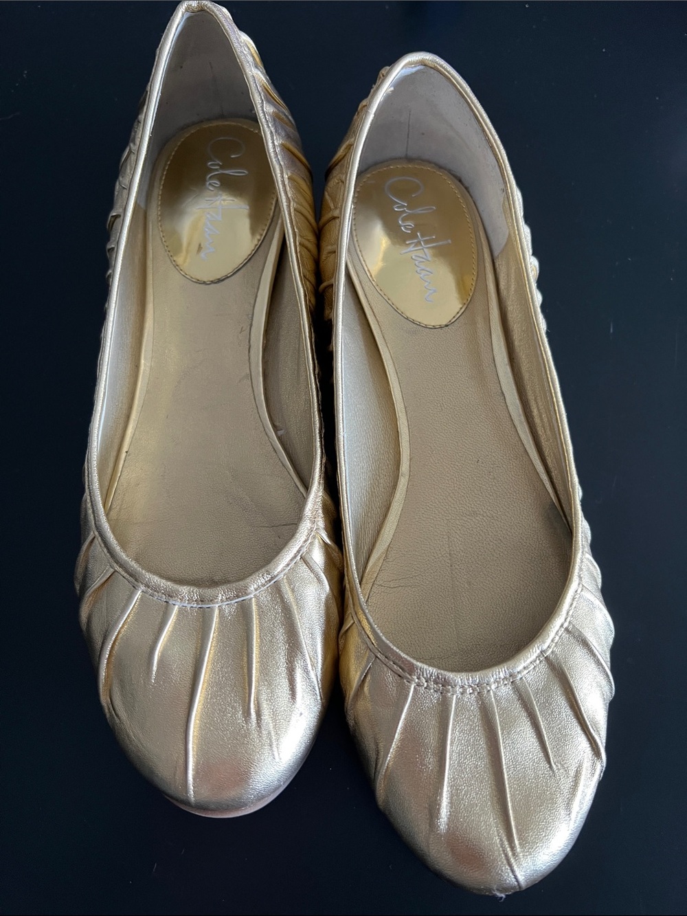 Cole Haan Metallic Gold Leather Ballet Flats - Shimmering Gold